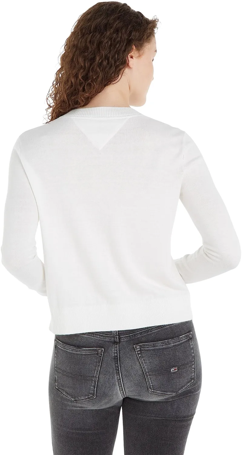 Tommy Jeans Damen Pullover Weiß Pulli Baumwolle Crew