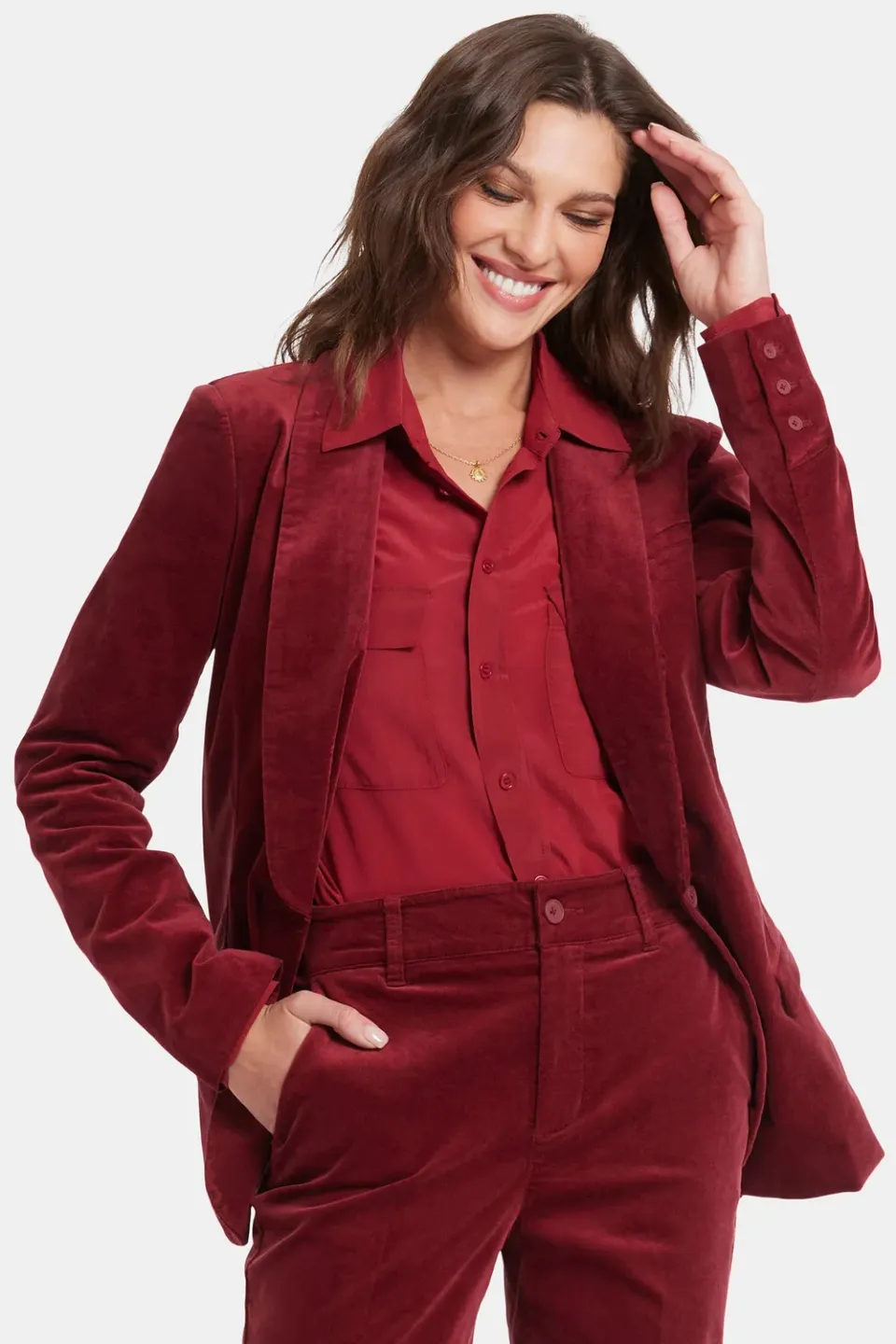 NYDJ Tuxedo Blazer Samtblazer Wild Currant Rot