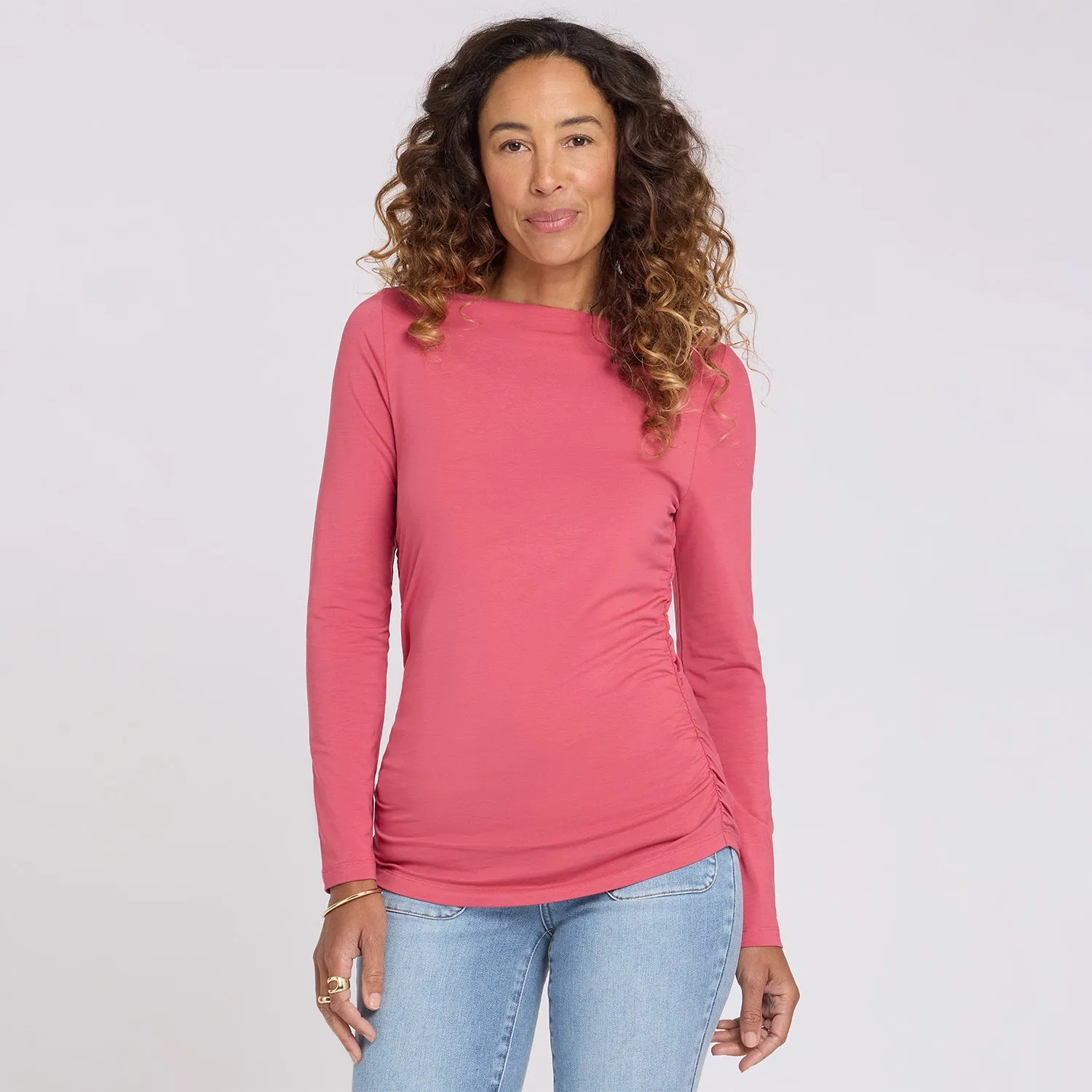 NYDJ Boatneck Stricktop Chrysanthemum Pink gerafft