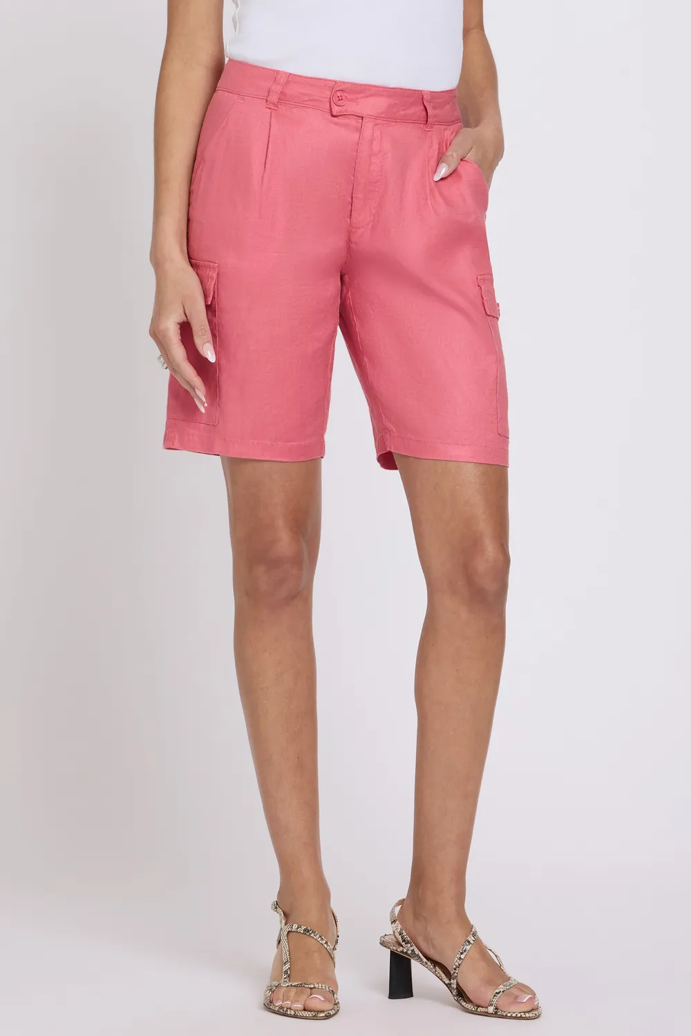 NYDJ Cargo Bermuda Shorts Desert Rose Leinen hoch