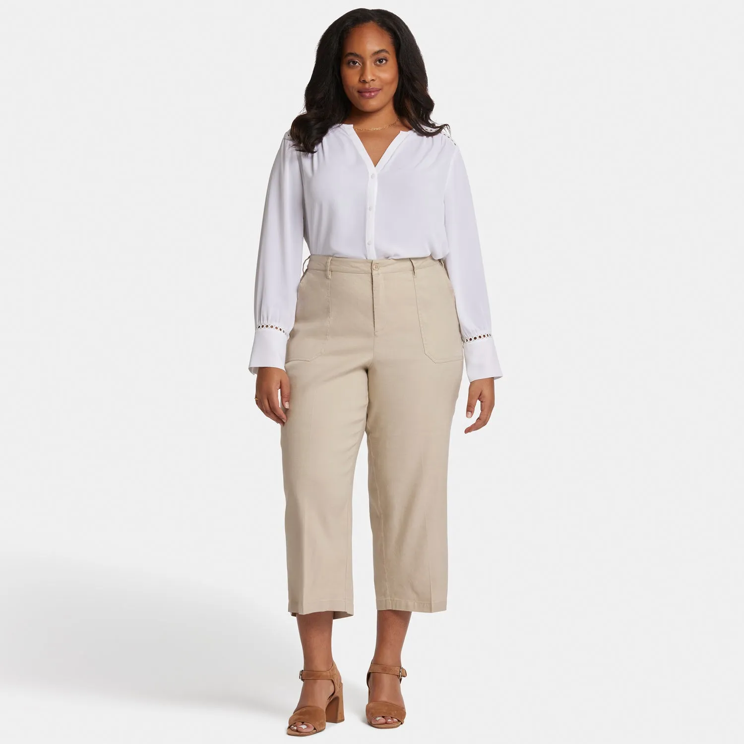 NYDJ Wide Leg Cargo Capri Hose Plus Feather