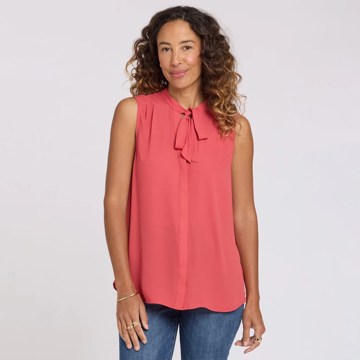 NYDJ Tie-Neck Chrysanthemum ärmellose Bluse Orange