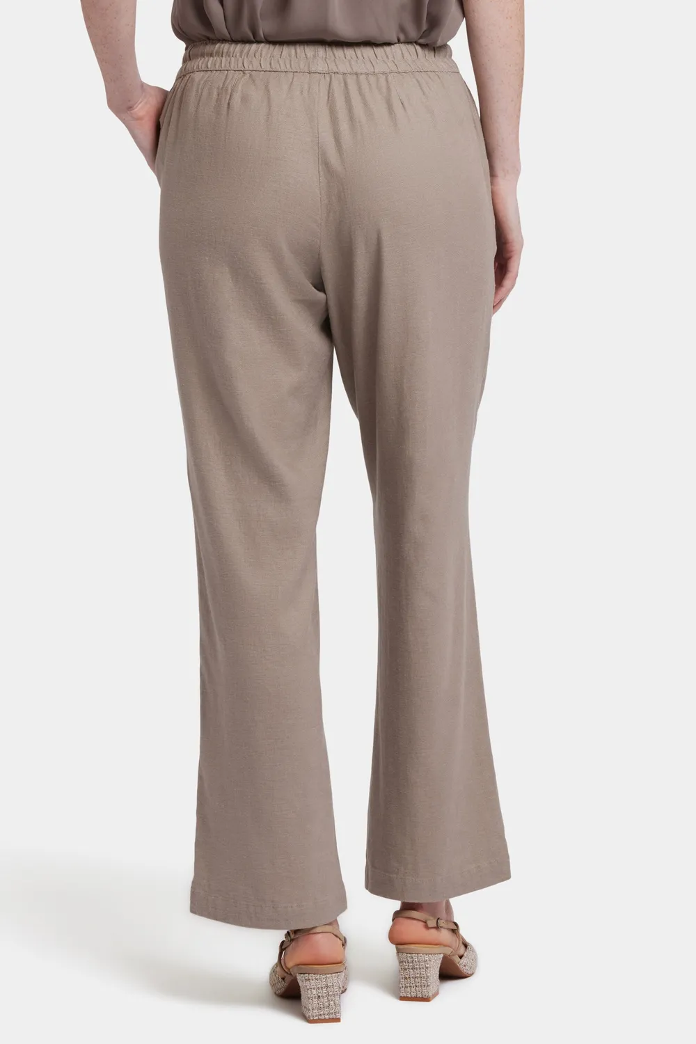 NYDJ Relaxed Drawstring Pull-On Pants Saddlewood Leinenhose Beige