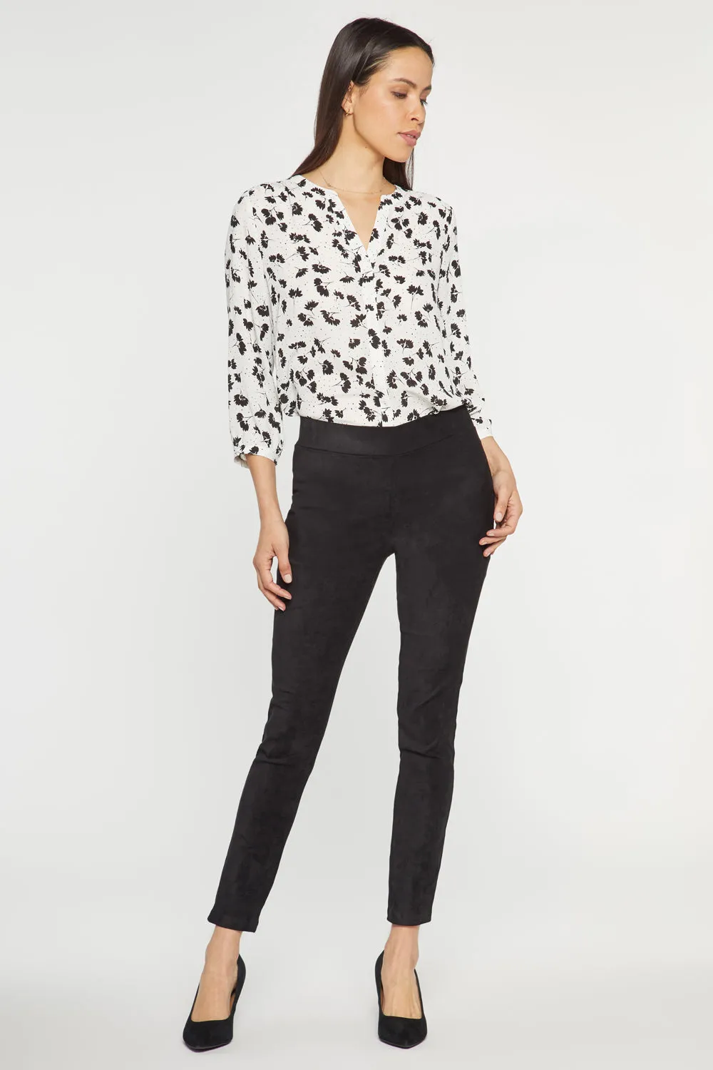 NYDJ Basic Legging Pants Hose Schwarz Petite Wildleder