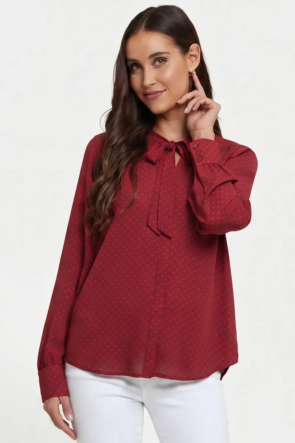 NYDJ Tie-Neck Bluse Claret Dots