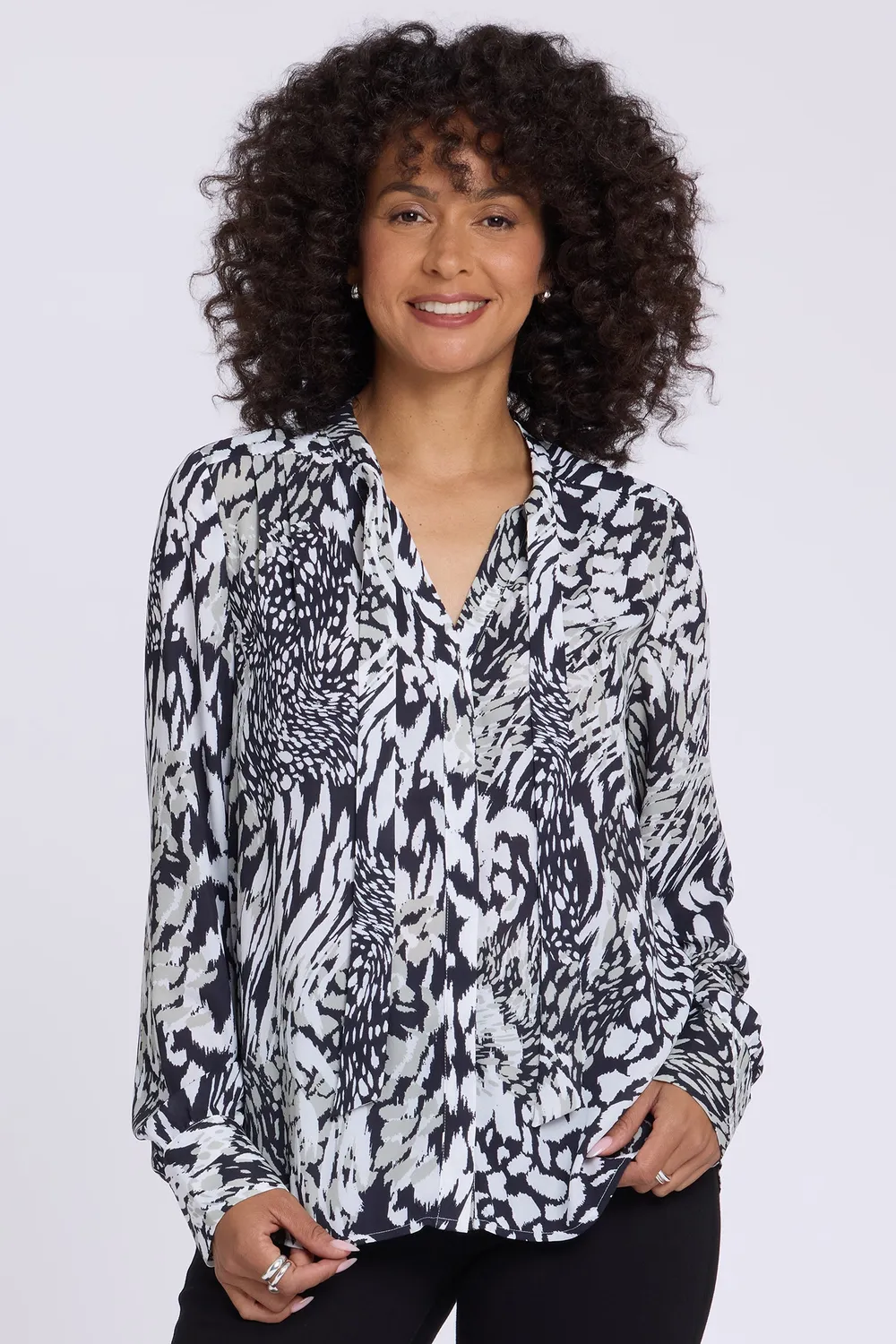NYDJ Tie-Neck Bluse Bengal Cat Black
