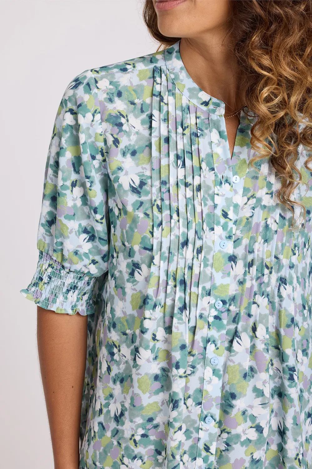 NYDJ Pleated Kurzarm Bluse Bloomington Falten