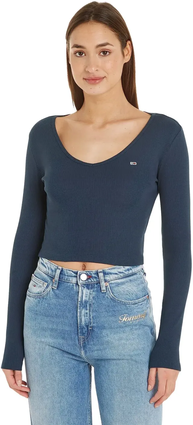 Tommy Jeans Tjw Bby Crp Essential Rib V Ls Dw0dw14278 Langarmshirt XL