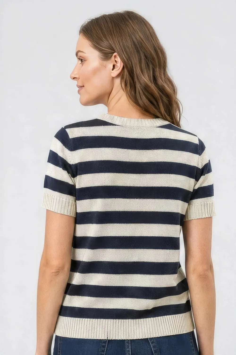 NYDJ Short Sleeved Striped Top Shirt Blue Stripe