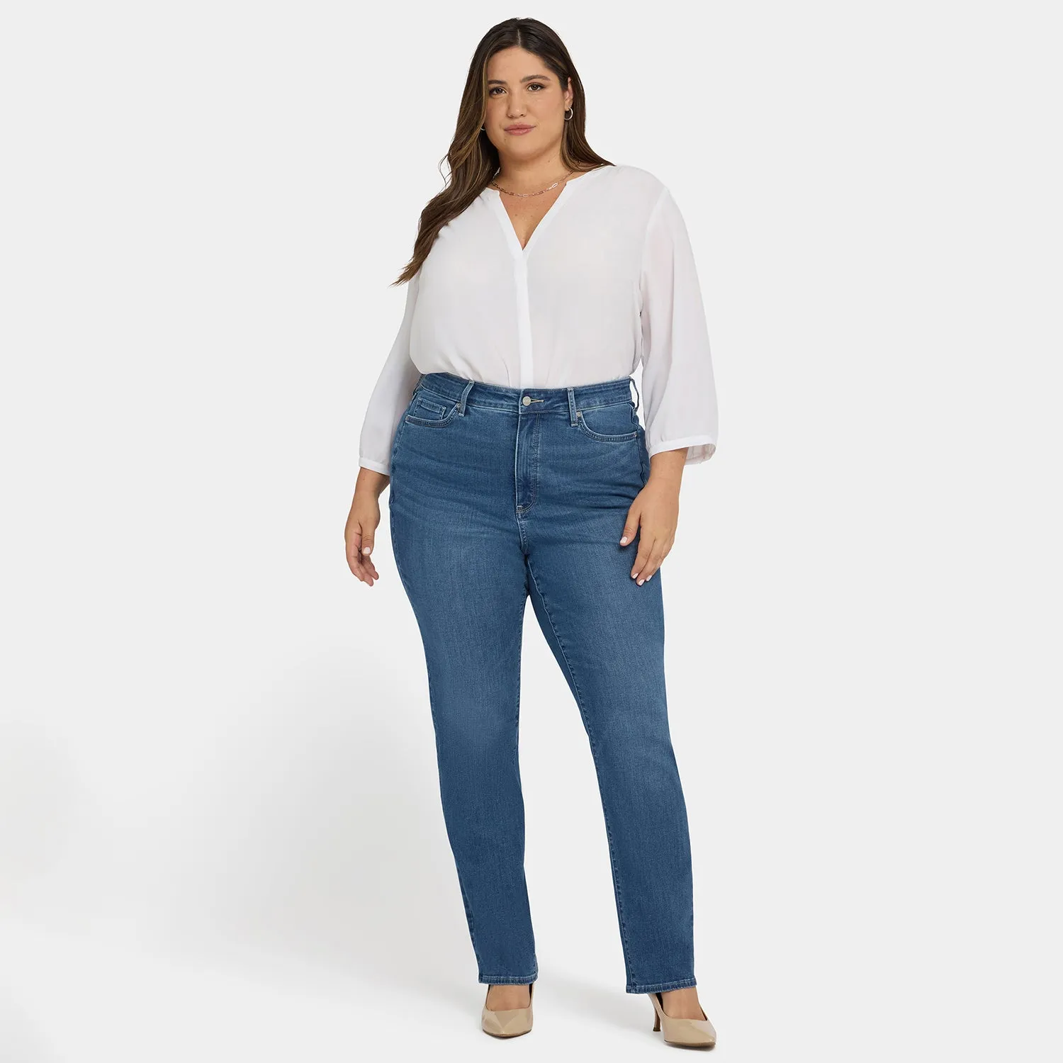 NYDJ Marilyn Straight Plus Jeans Lake Notre-Dame blau