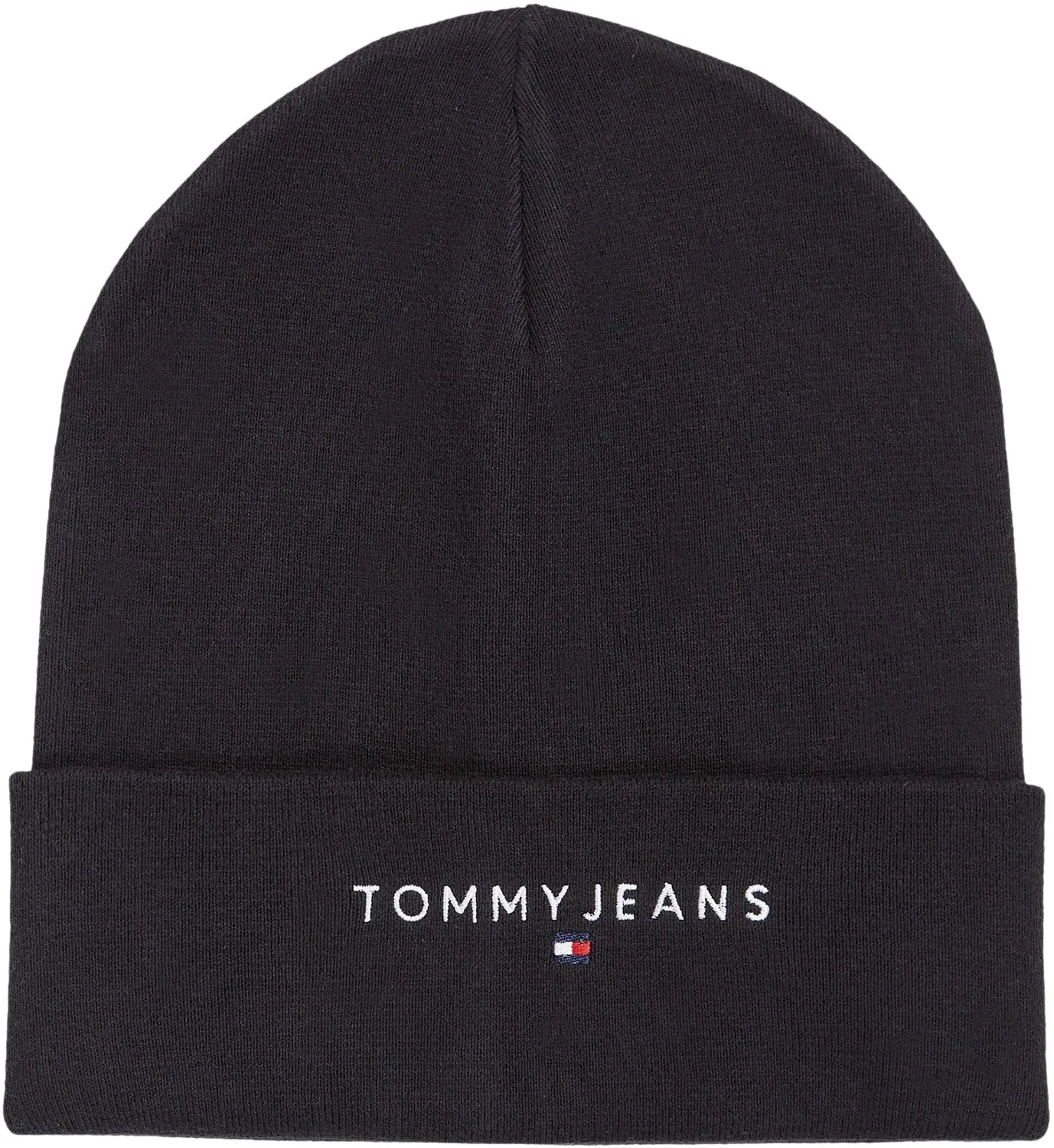 Tommy Jeans Linear Logo Beanie Mütze Grau Bio-Baumwolle