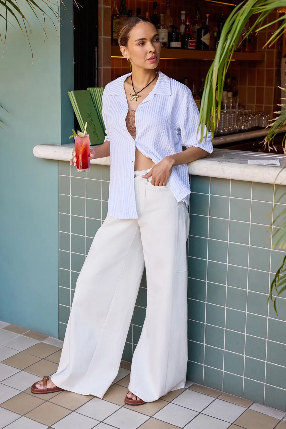 NYDJ Nova Super Wide Leg Jeans Vintage White Weiß