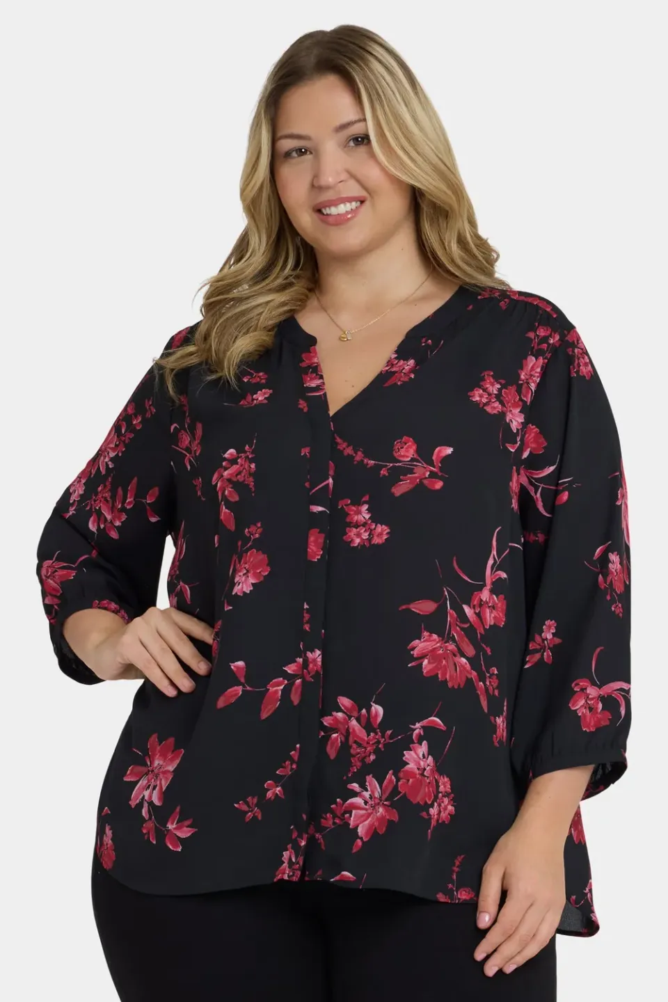 NYDJ Pintuck Bluse Plus Size Vivienne Floral