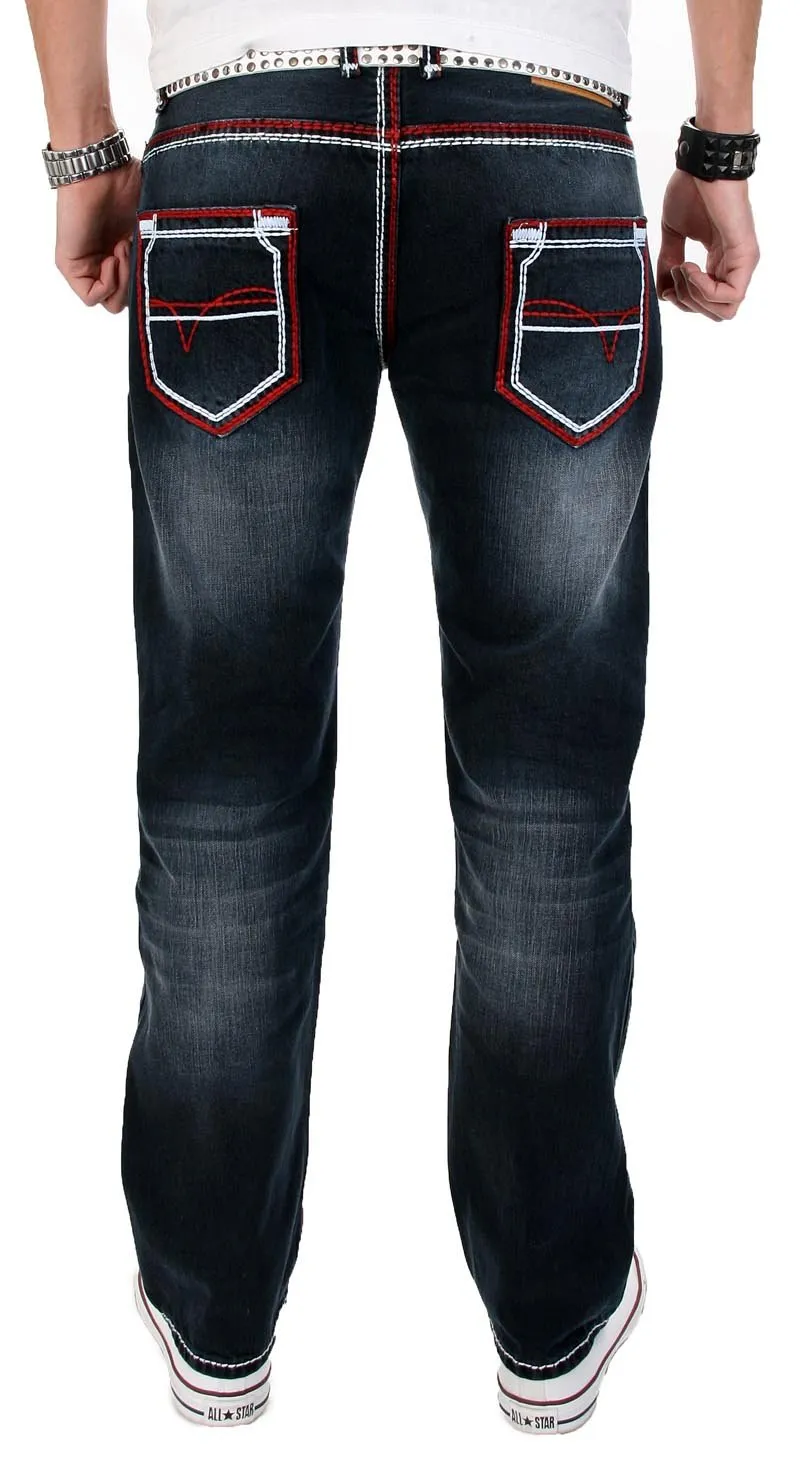 Alessandro Salvarini AS-002 Jeans rot-weiße Nähte Regular