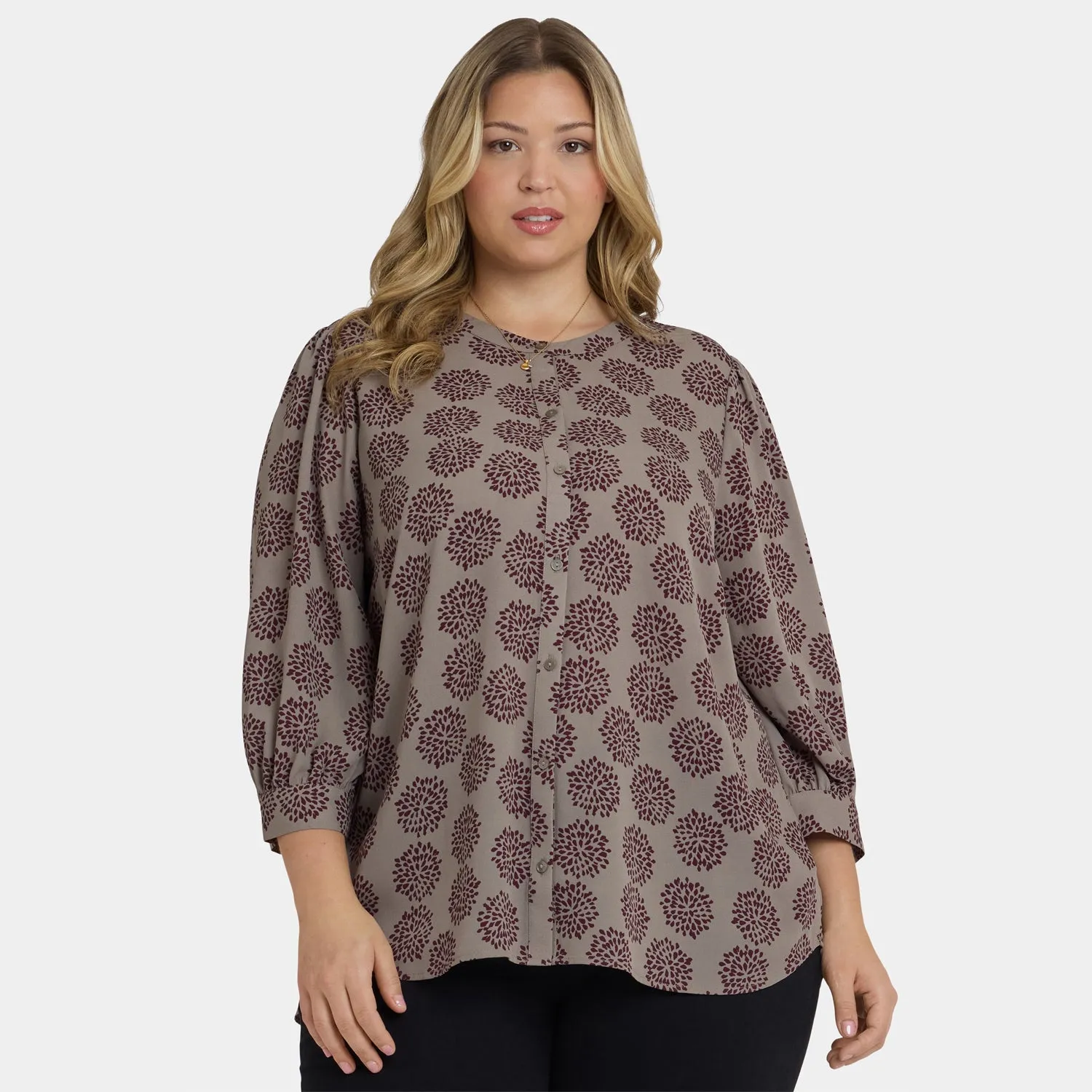 NYDJ Bonnie Bluse Valenton 3/4-Arm 0X Blumendruck