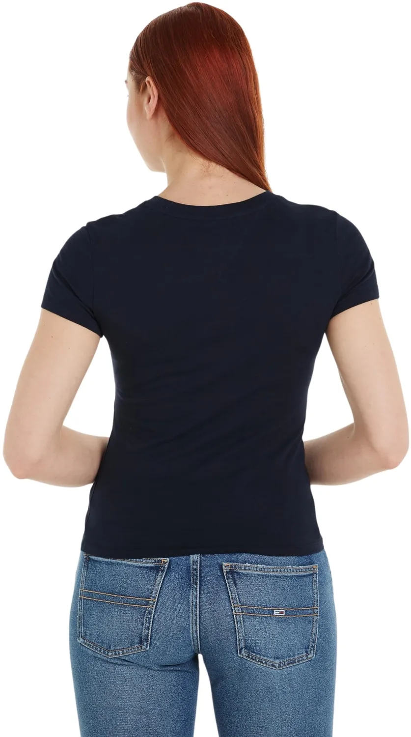 Tommy Jeans TJW Slim Linear Damen T-Shirt L Slim-Fit Weiß