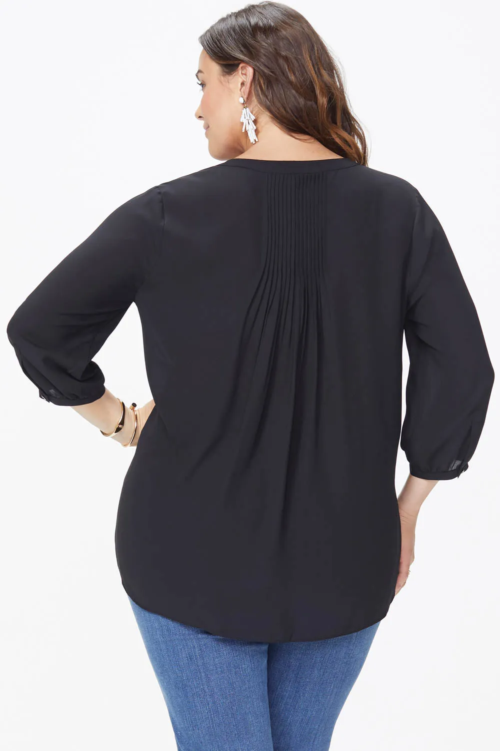 NYDJ Pintuck Plus-Size Bluse Schwarz 1X 3/4-Arm