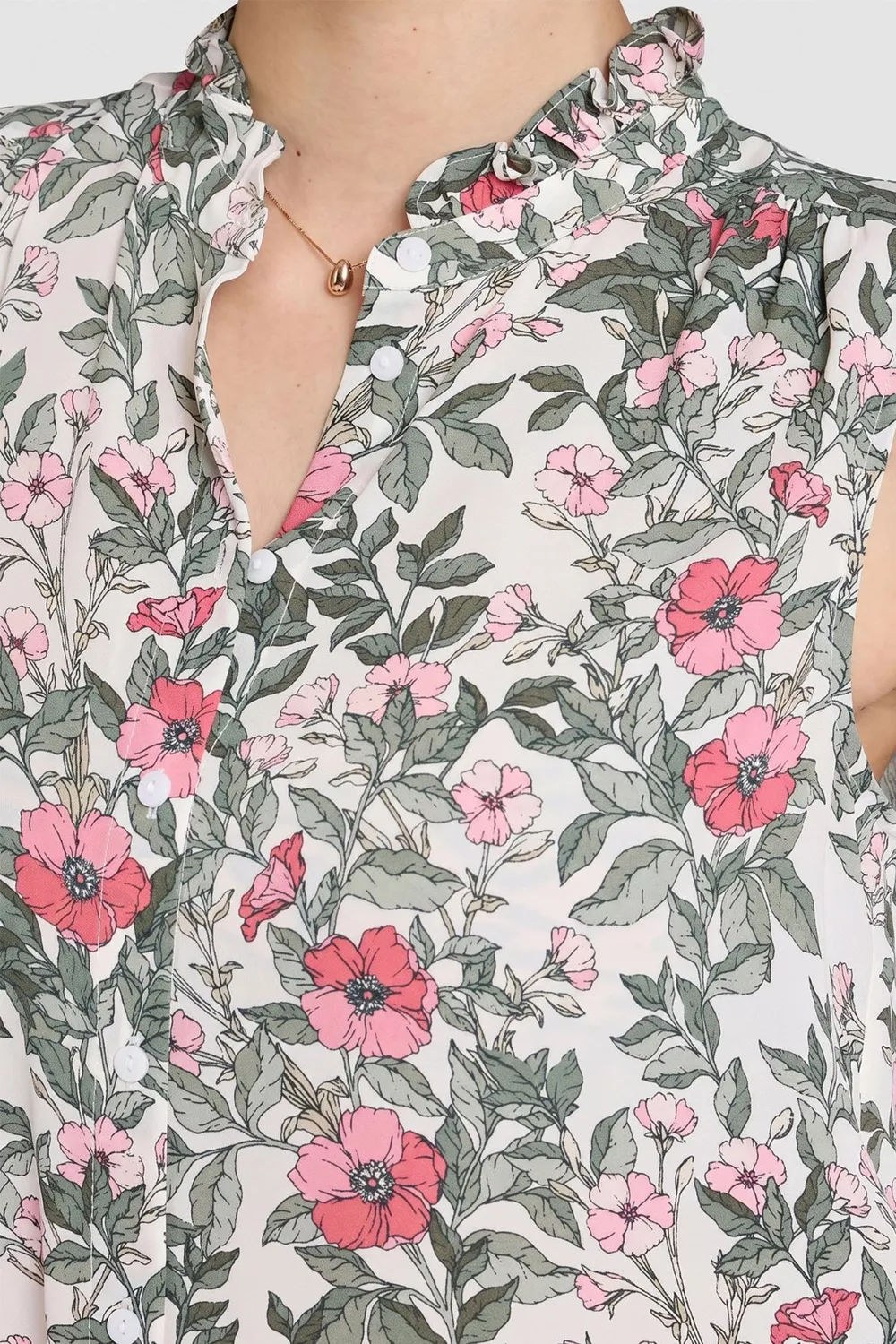 NYDJ Sleeveless Ruffle Neck Bluse Primrose Garden floral