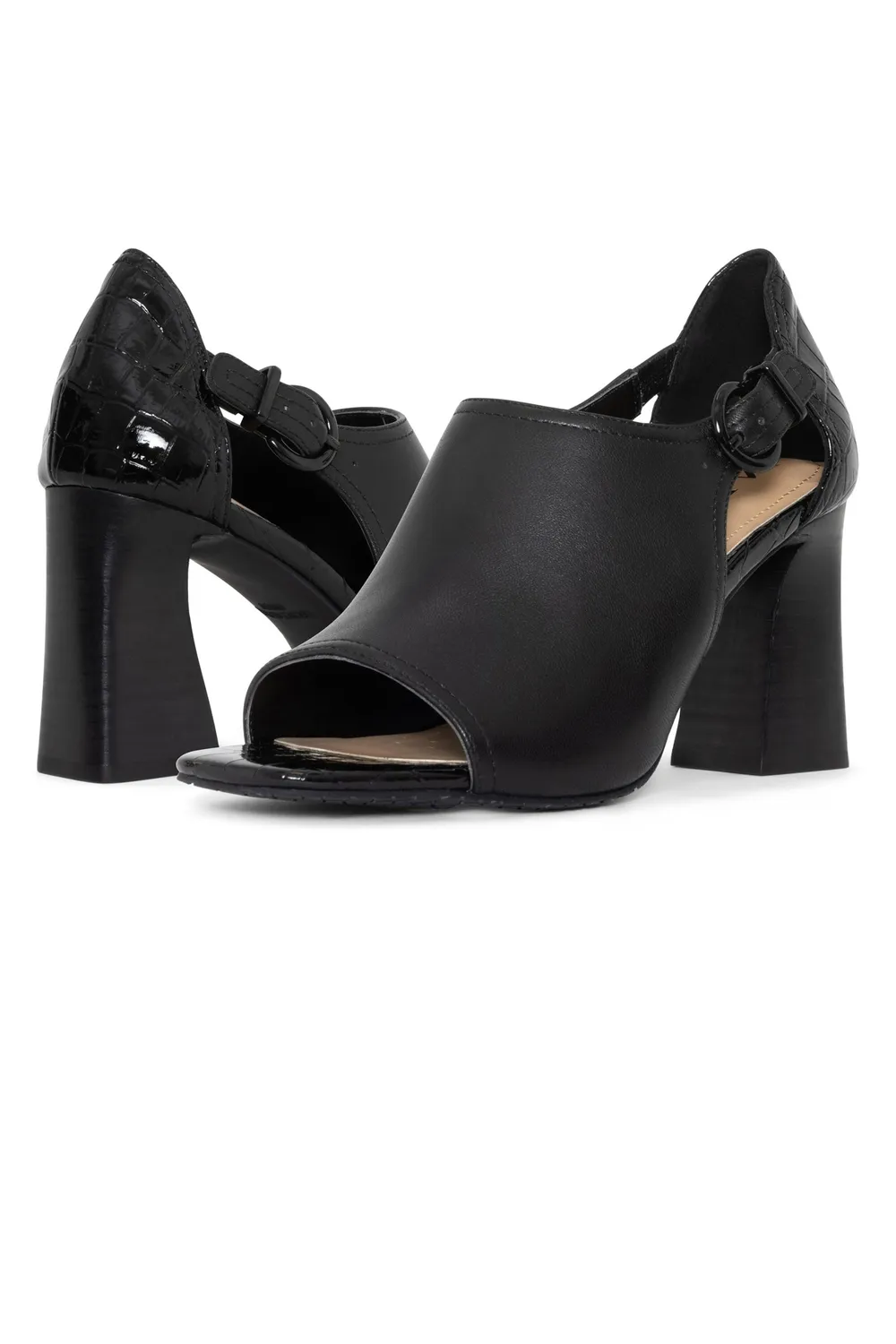 NYDJ Larlie Block Heel Sandalen Schwarz Leder