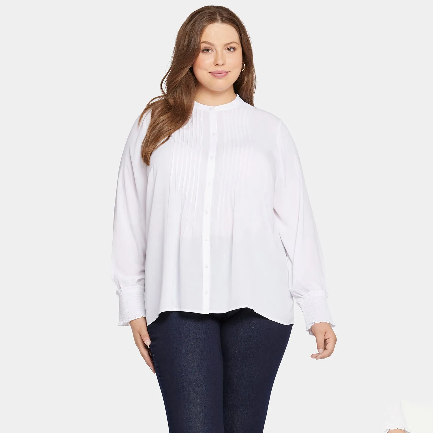 NYDJ Pleated Peasant Bluse Optic White Plus Size weiß