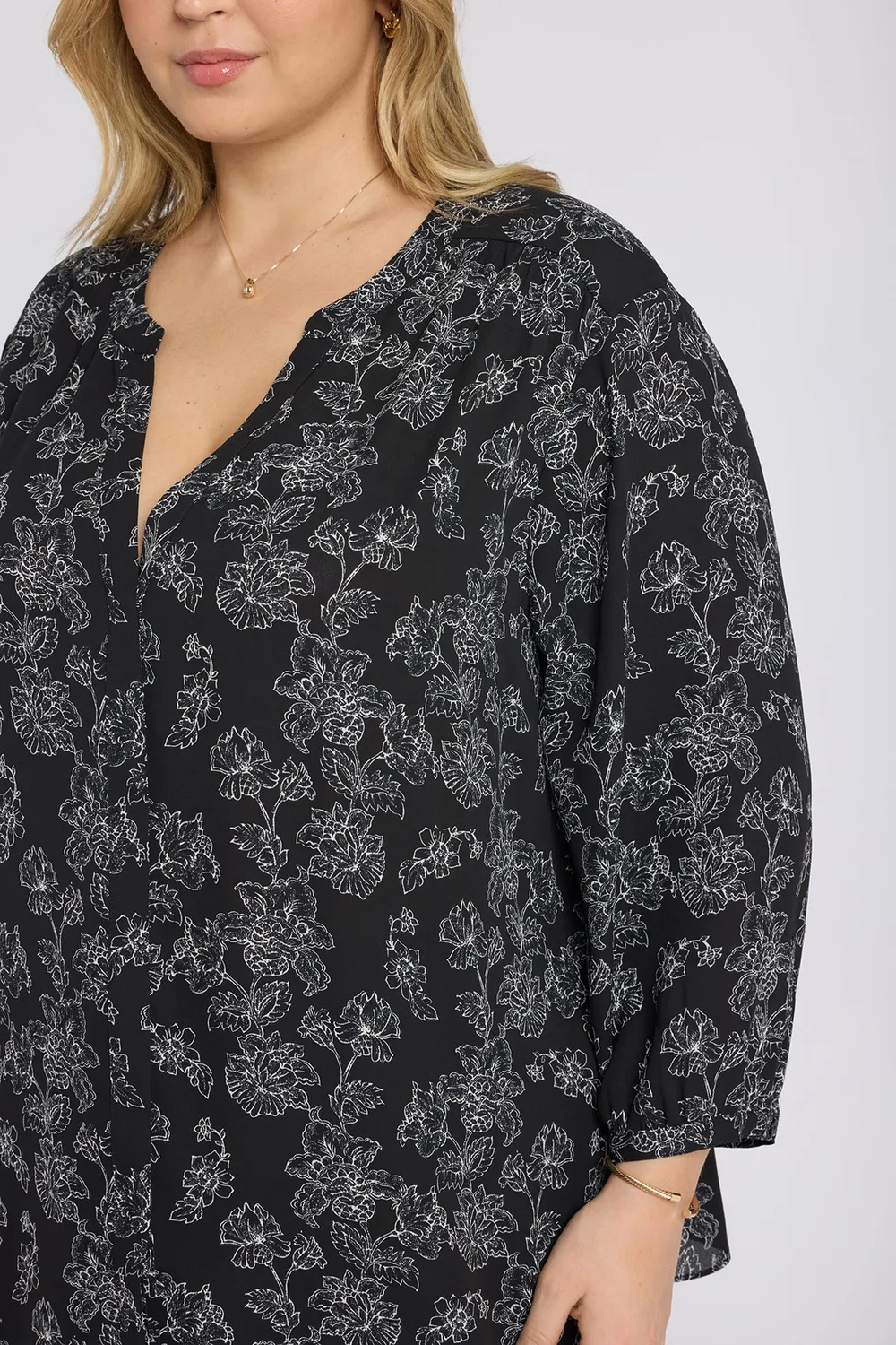 NYDJ Pintuck Bluse Floralesque 3/4-Arm Plus