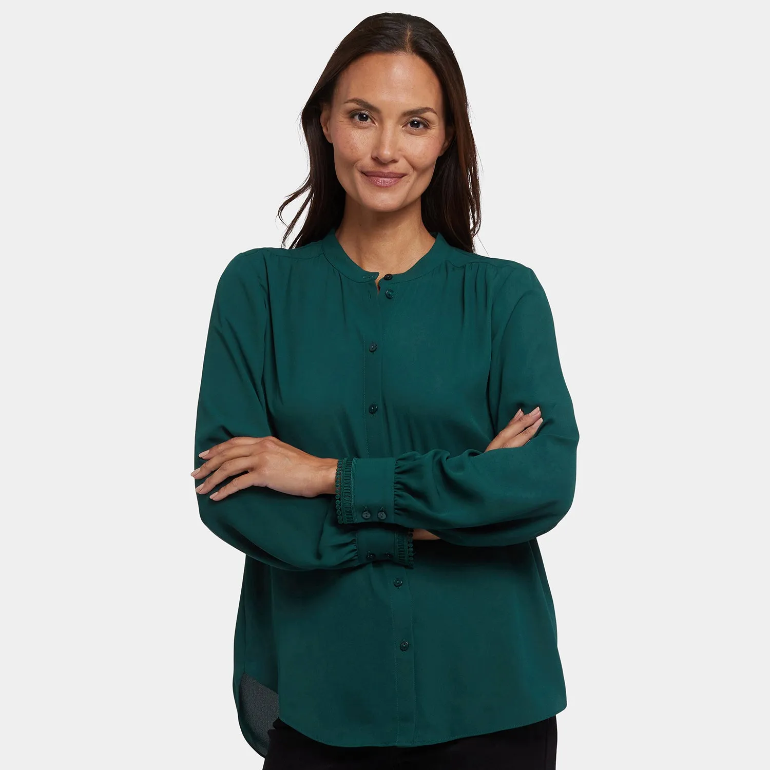 NYDJ Janie Bluse Pine Forest Langarm Knopfleiste