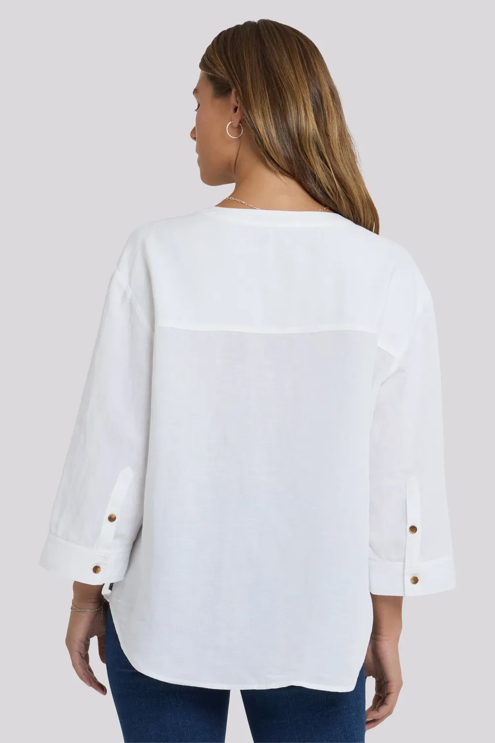 NYDJ Maggie Bluse Optic White Oversize Leinenmix
