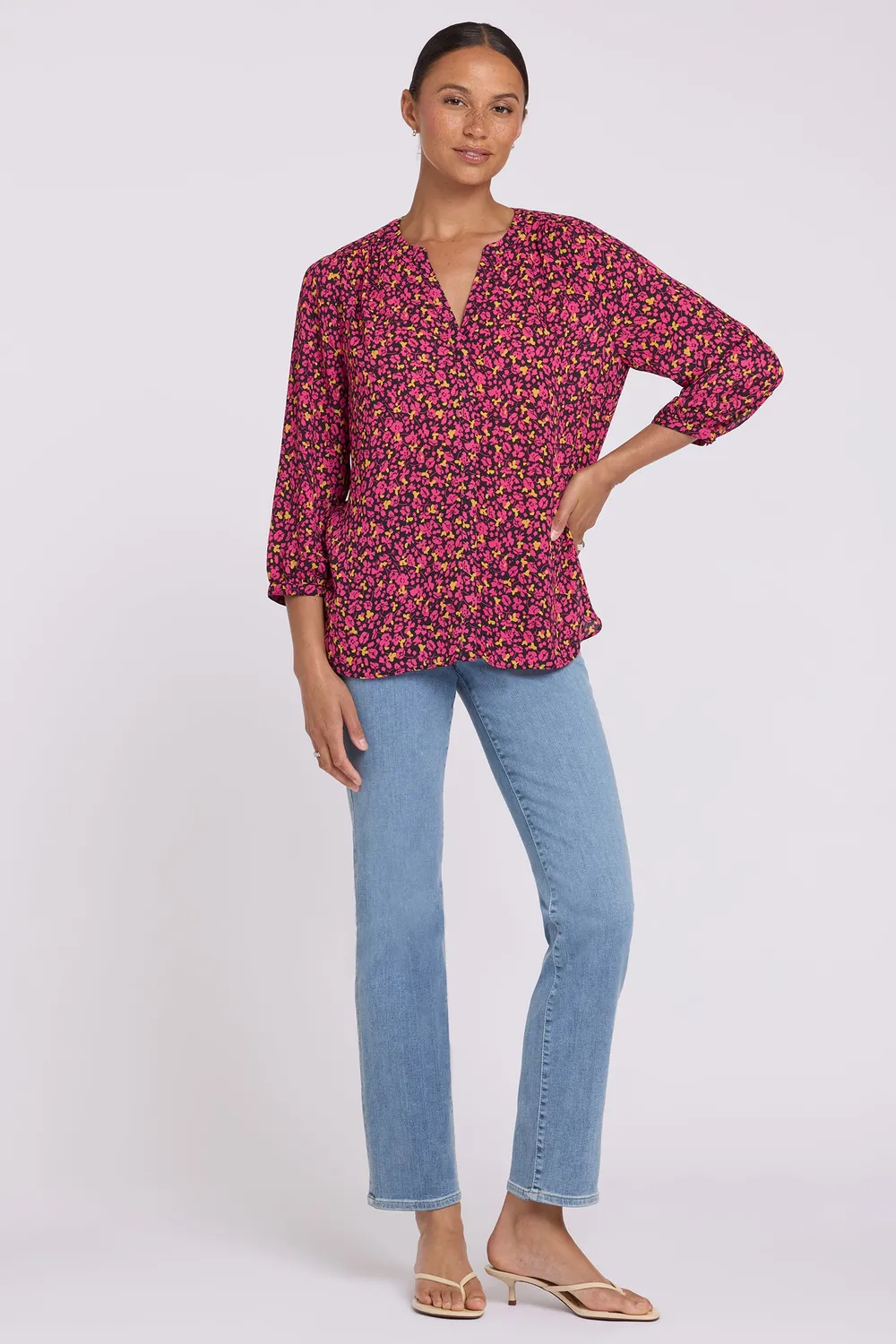 NYDJ Pintuck Bluse Evangeline 3/4-Arm gemustert