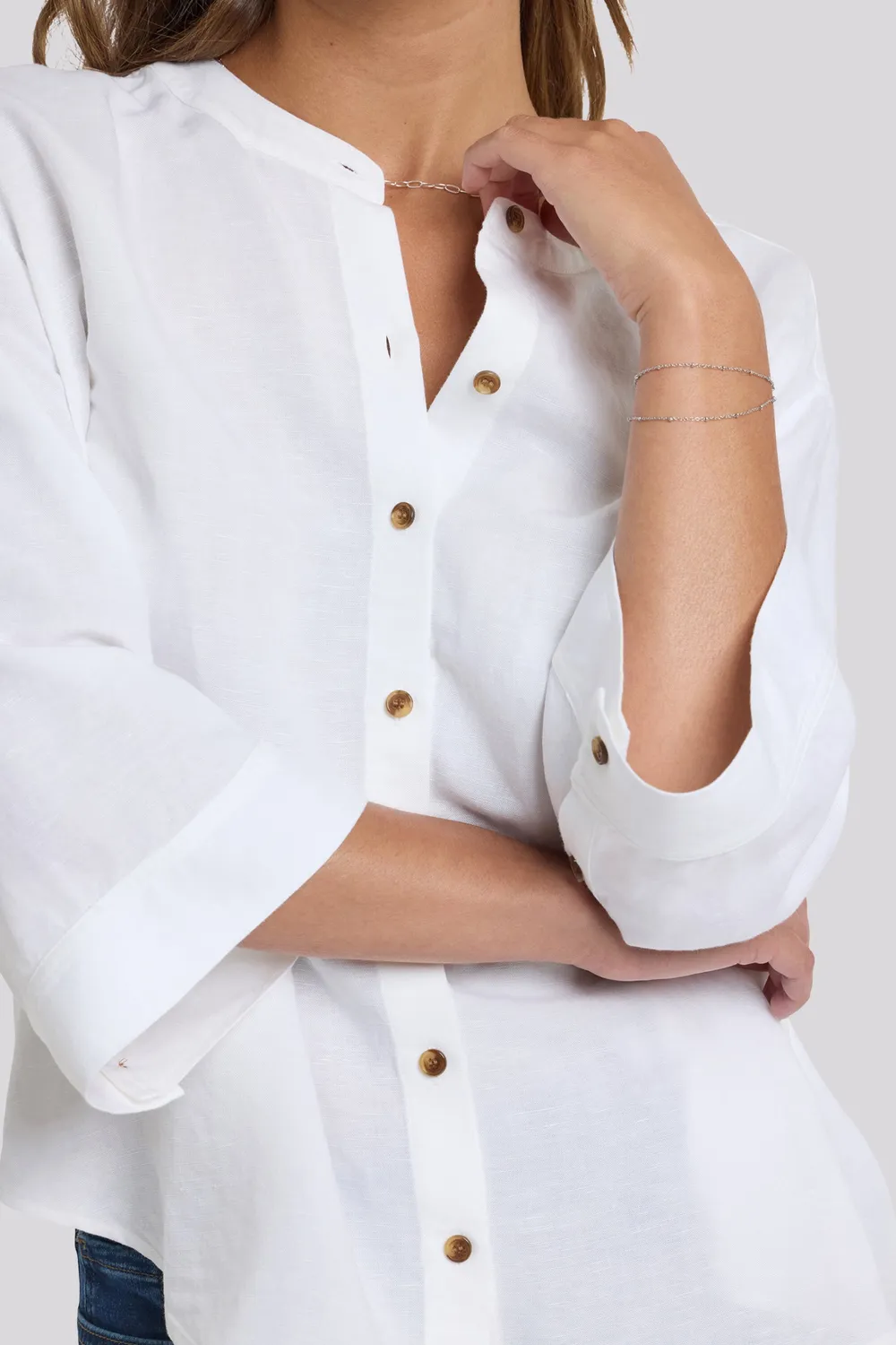 NYDJ Maggie Bluse Optic White Oversize Leinenmix