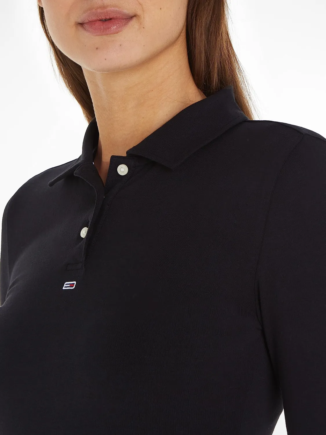Tommy Jeans Damen Langarm Polo Shirt XS Pique Kragen