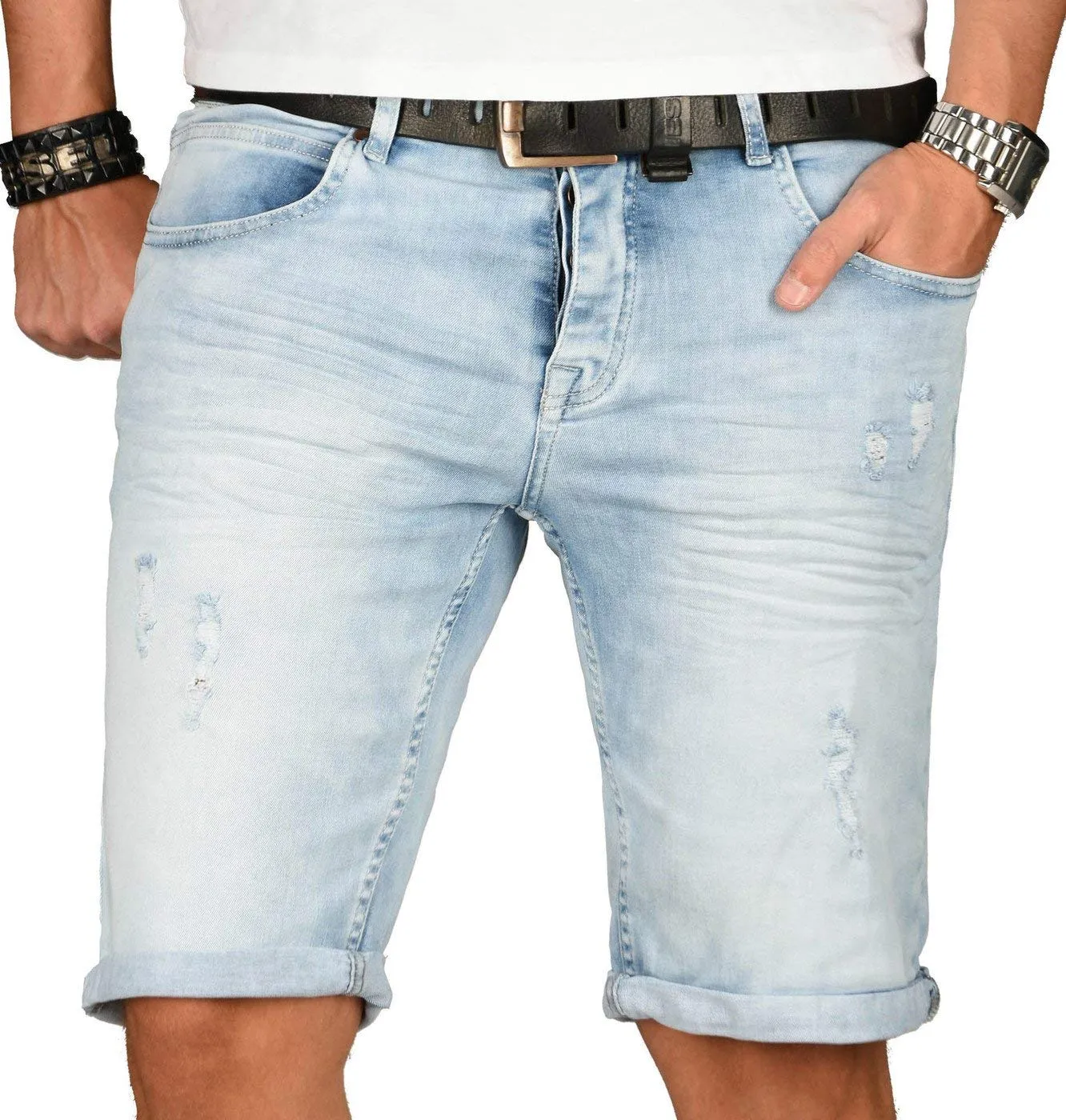 Alessandro Salvarini Designer Jeans Shorts Herren Grau Washed W29