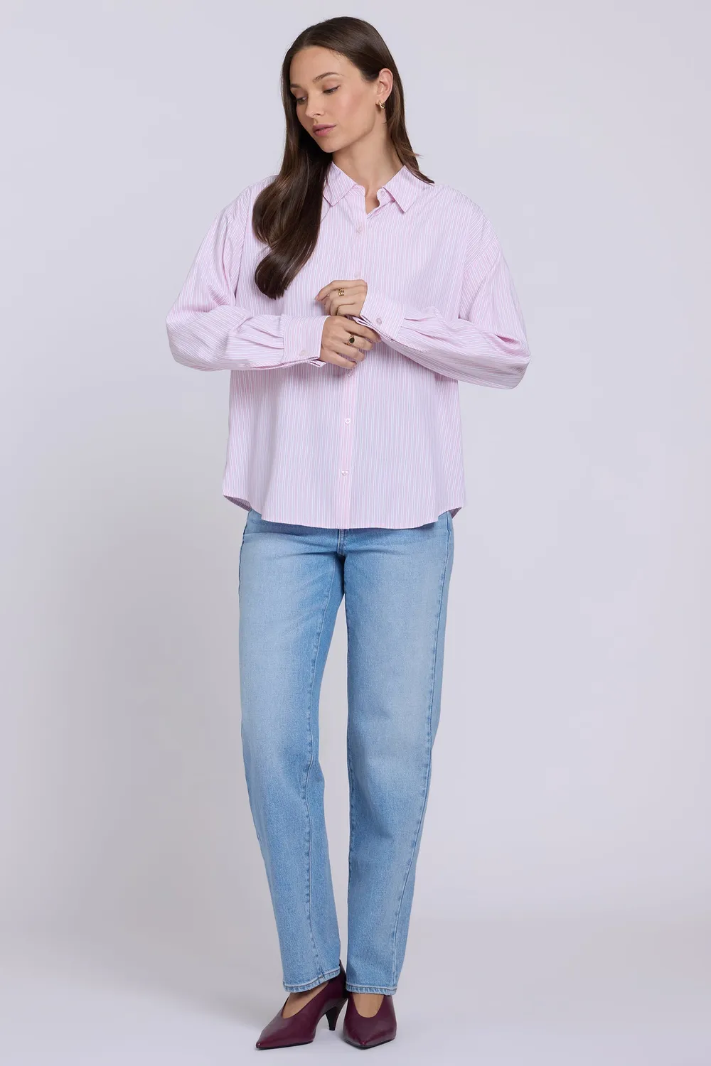 NYDJ Daphne Shirt Bluse Gardenia Stripe 100% Baumwolle