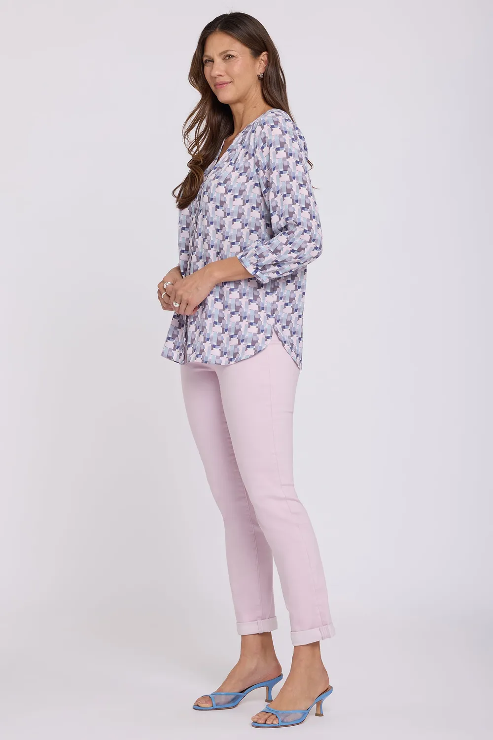 NYDJ Pintuck Bluse Aurora Abstract 3/4-Arm