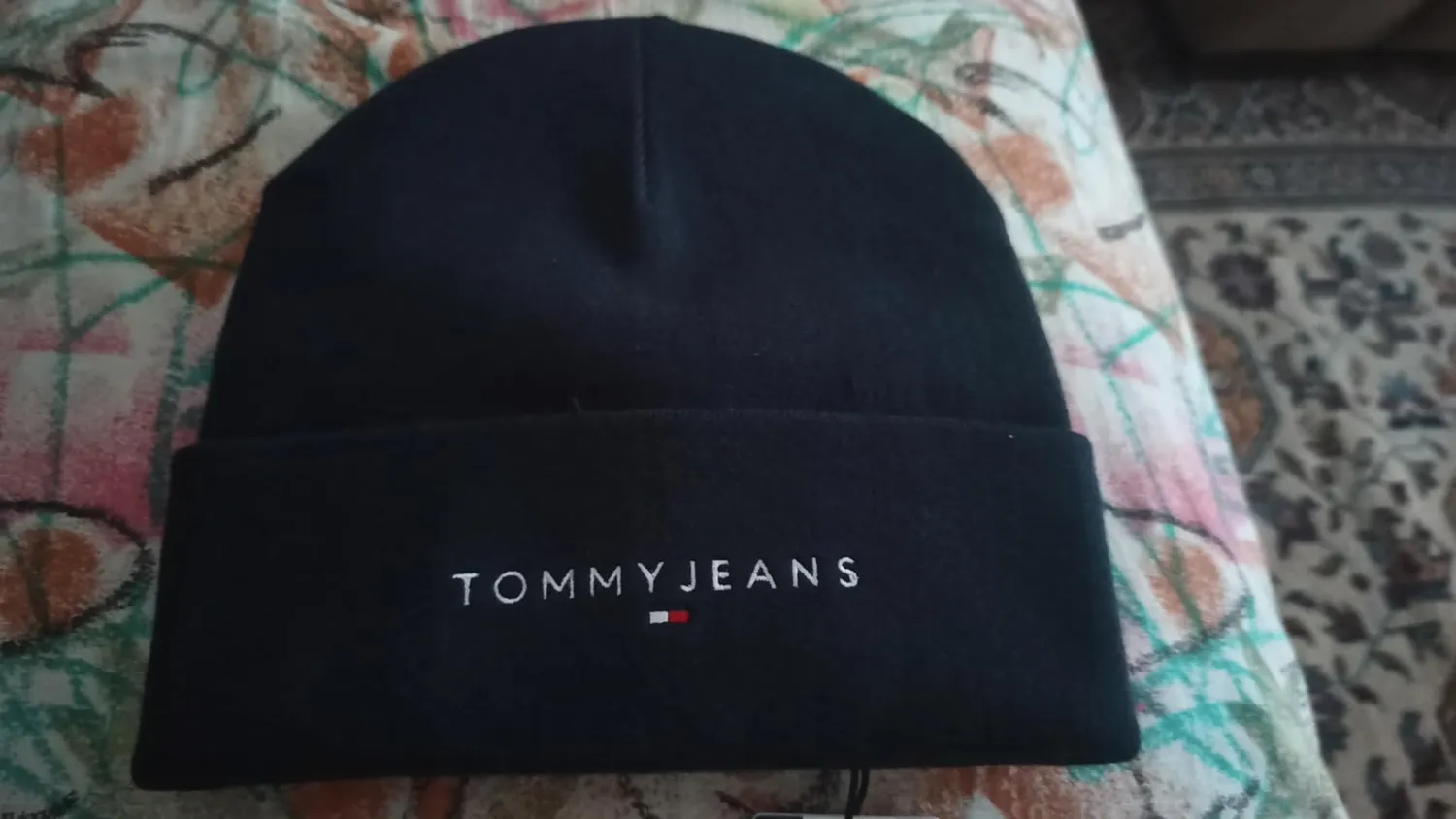 Tommy Jeans Linear Logo Beanie Mütze Grau Bio-Baumwolle