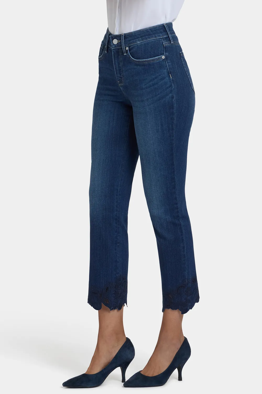 NYDJ Marilyn Straight Ankle Jeans Wonderland Stickerei Blau