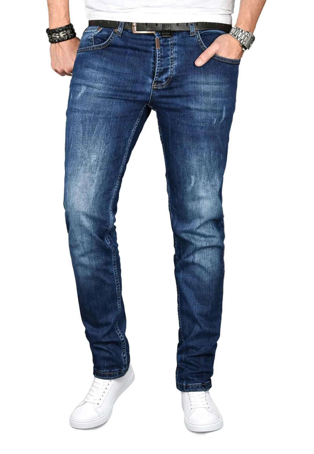 Alessandro Salvarini Herren Slim Fit Jeans Stretch Schwarz Washed