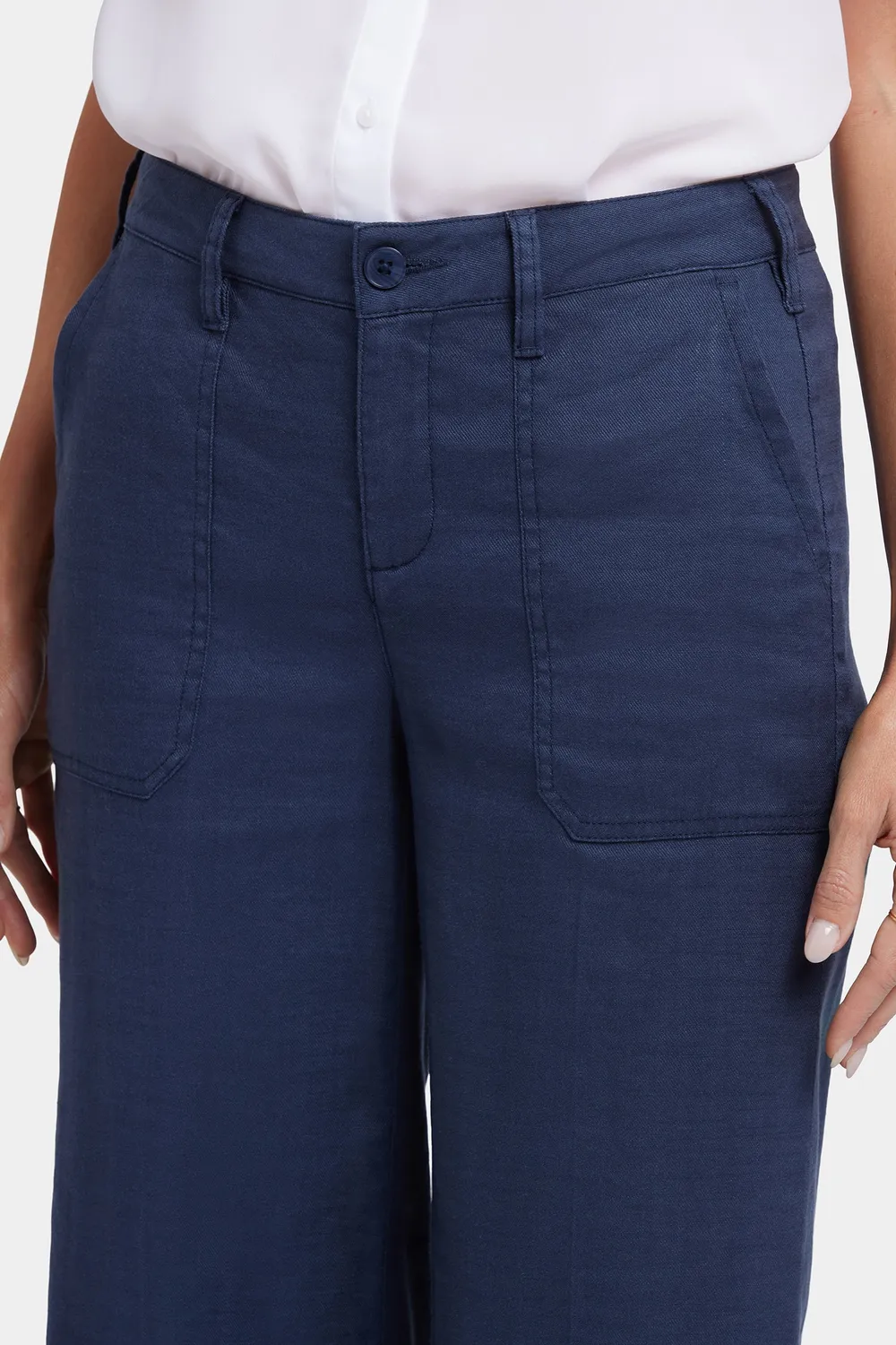 NYDJ Wide Leg Cargo Capri Caprihose Oxford Navy Petite Stretch-Leinen