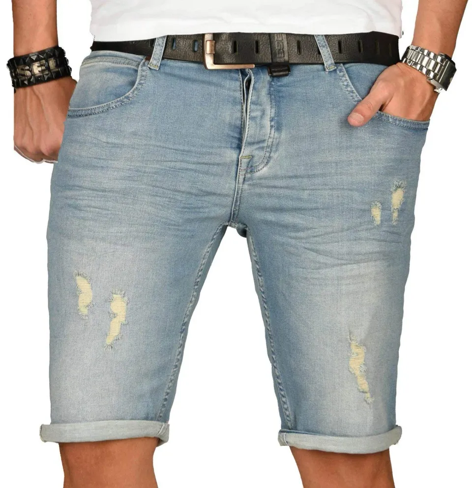 Alessandro Salvarini Designer Jeans Shorts Herren Blau Washed W30