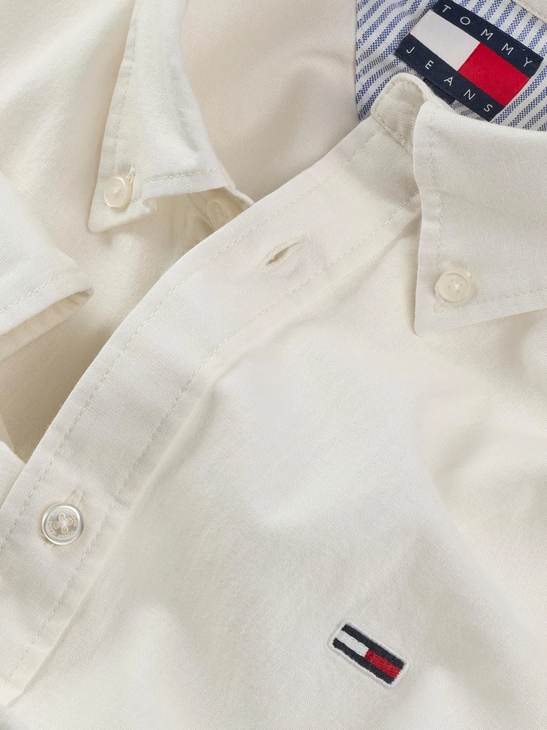 Tommy Jeans Linen Blend Herrenhemd Beige Leinen