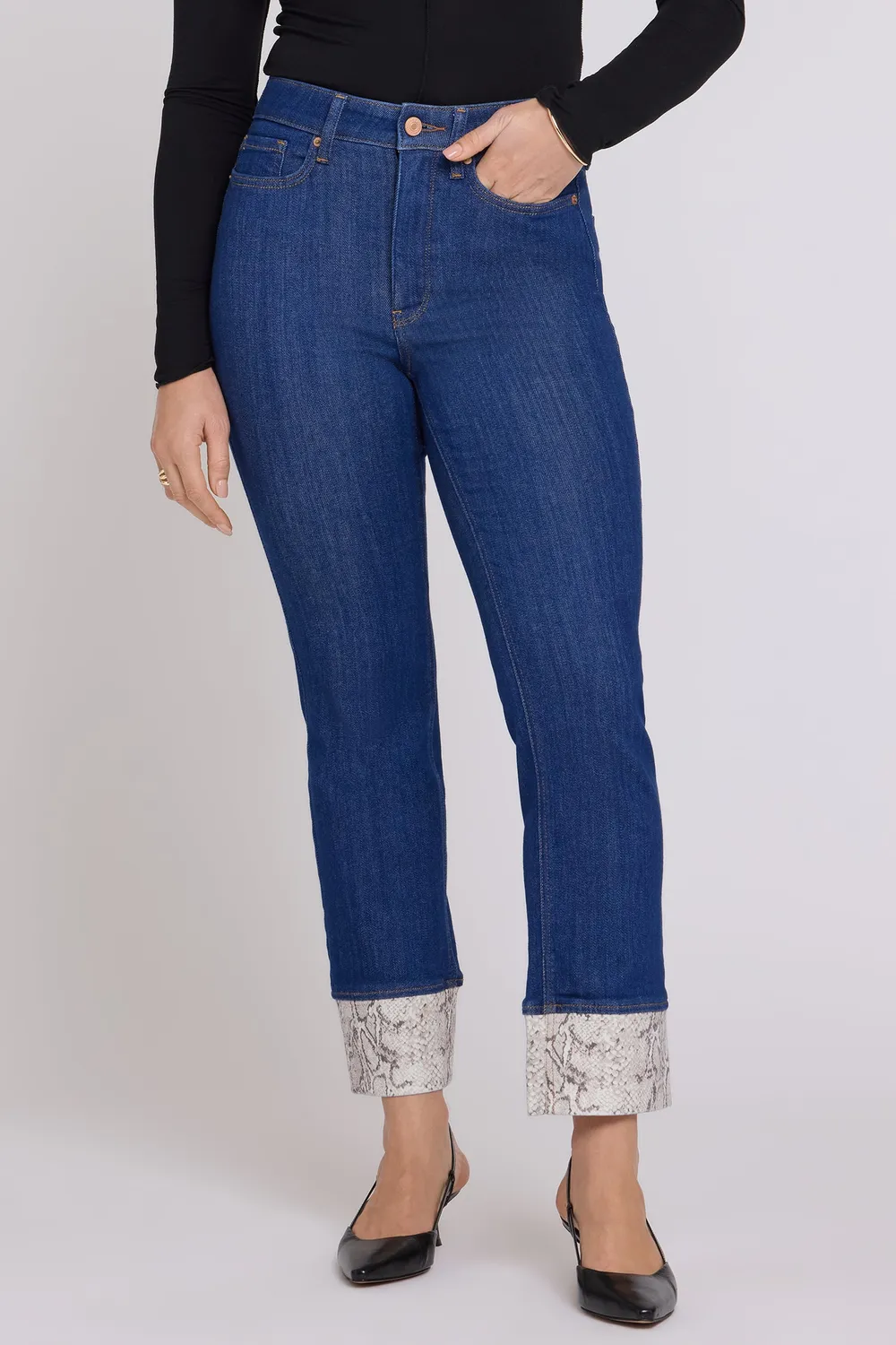NYDJ Marilyn Straight Petite Jeans Blue Rinse Indigo Pythonsaum