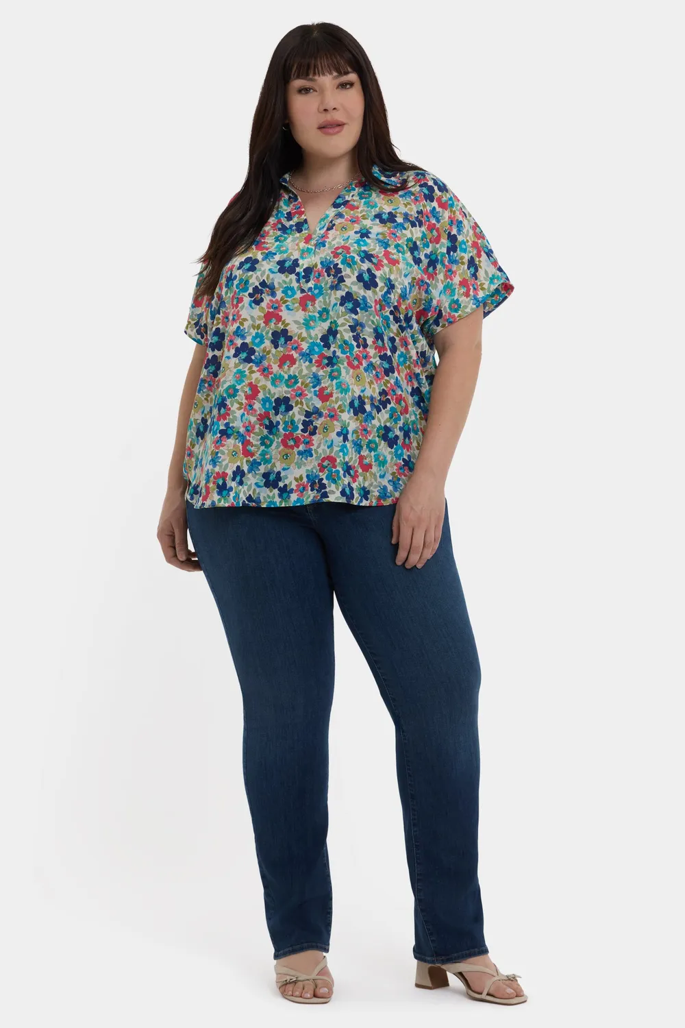NYDJ Becky Kurzarm Bluse Cala Gracio Plus Size Georgette
