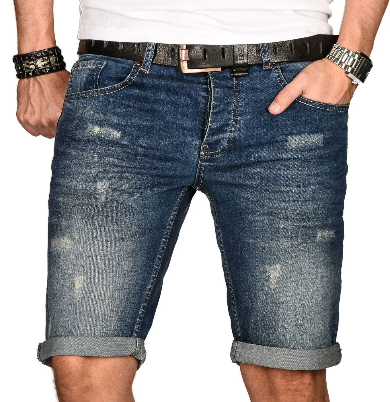Alessandro Salvarini Jeansshorts Herren Slim Blau Used