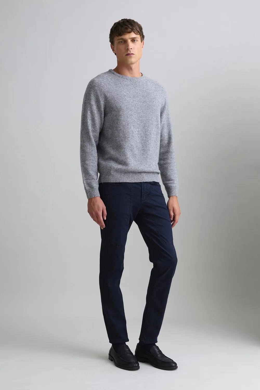 Jeckerson Raglan Wollpullover grau meliert Stretch