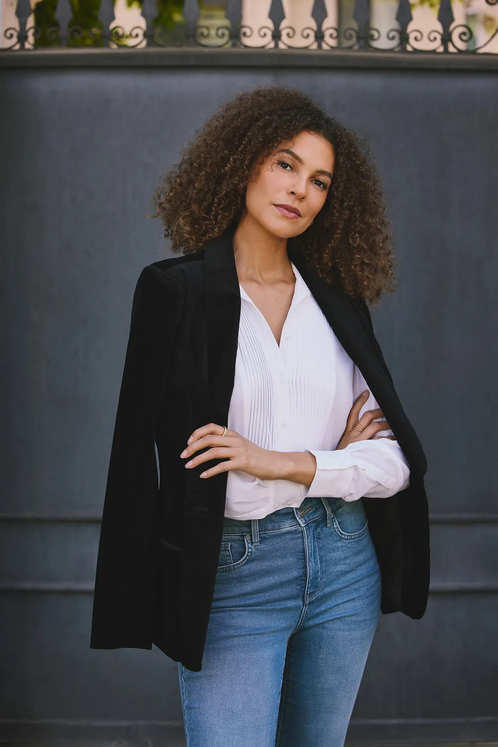 NYDJ Tuxedo Jacke Schwarz Velveteen Einreihig