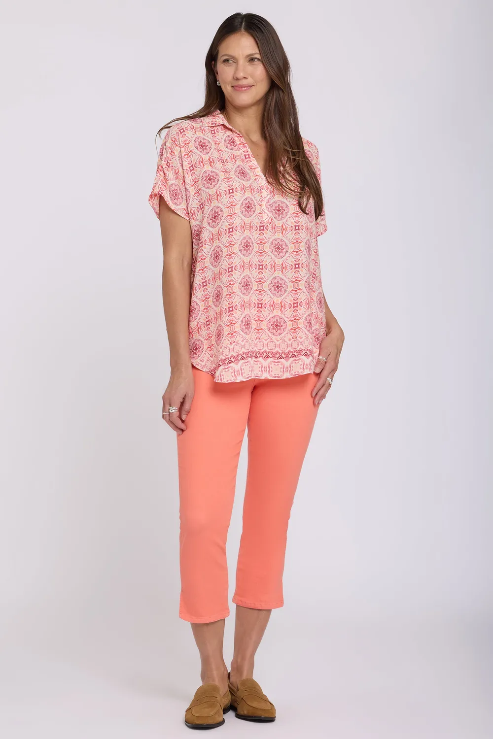 NYDJ Becky Kurzarm Bluse The Paloma gemustert
