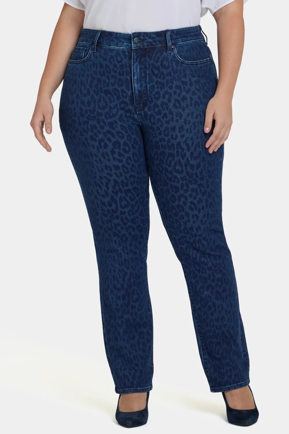NYDJ Marilyn Straight Plus Size Jeans Dark Denim Leopard High Rise