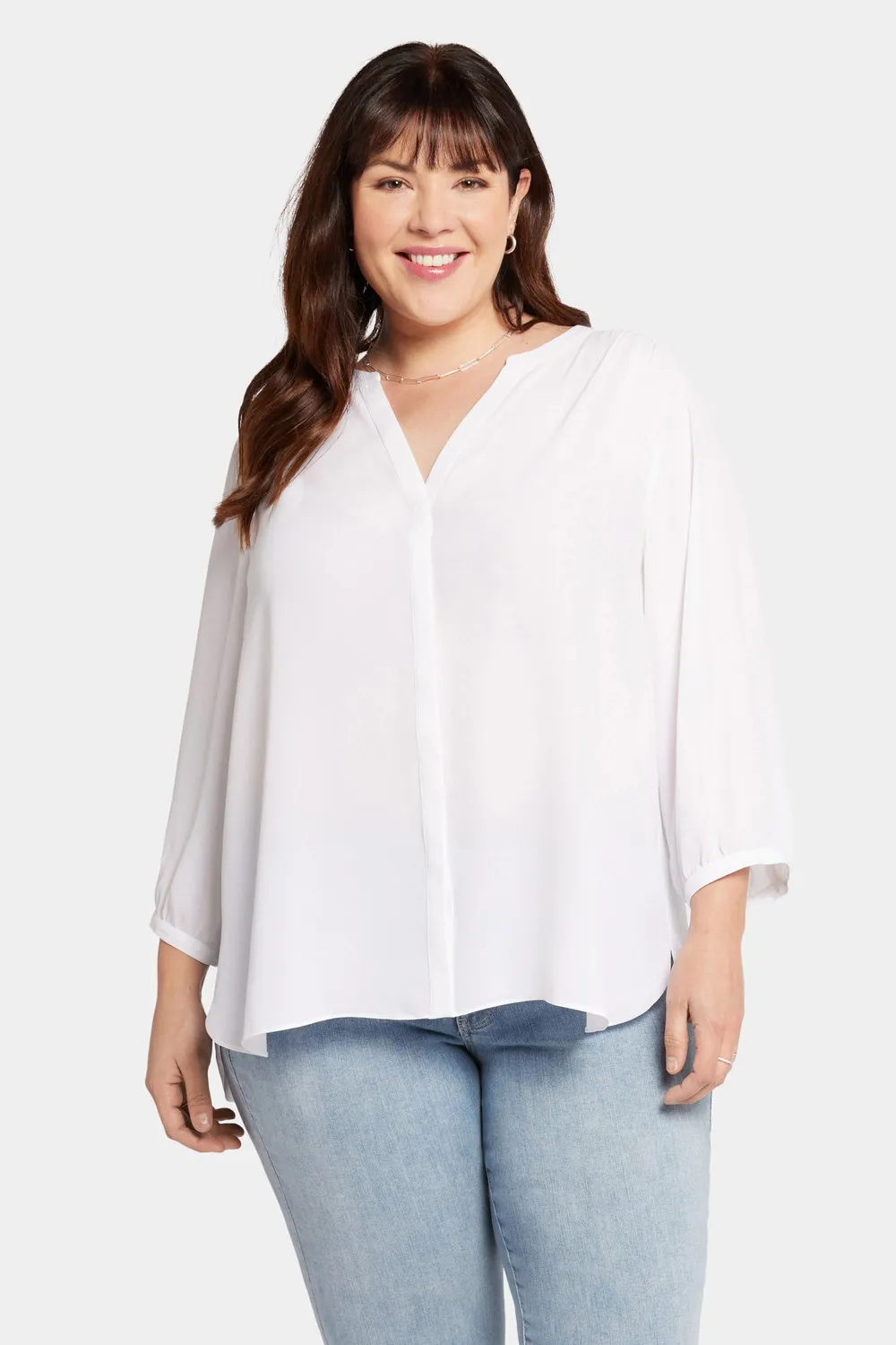 NYDJ Pintuck Bluse Plus Size Optic White 3/4-Arm