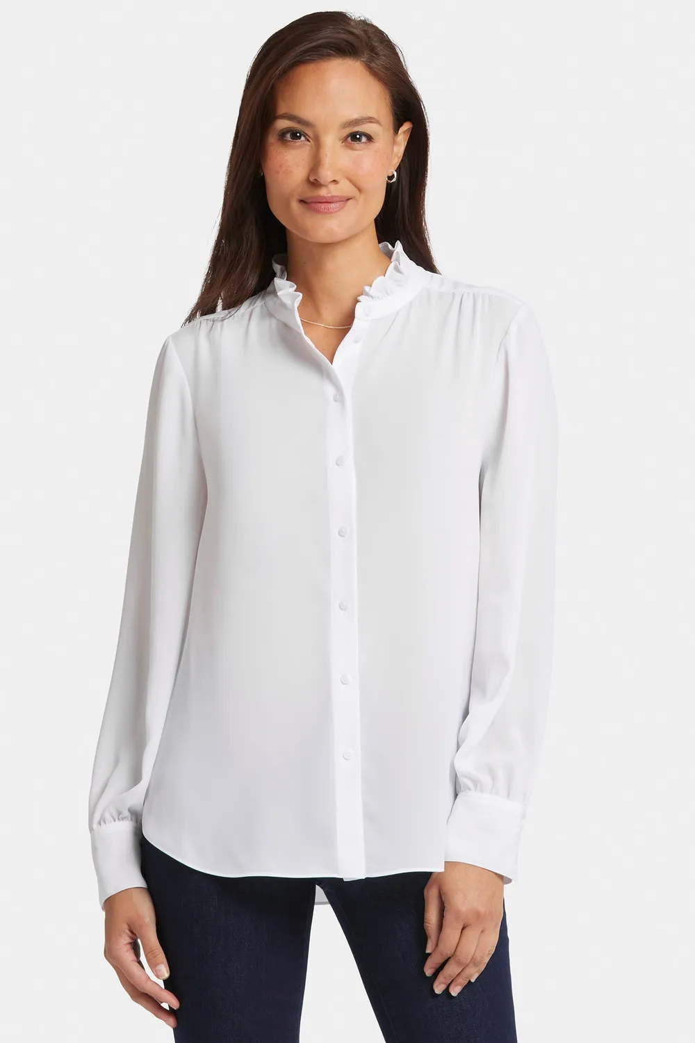 NYDJ Ruffle Neck Bluse Optic White weiß