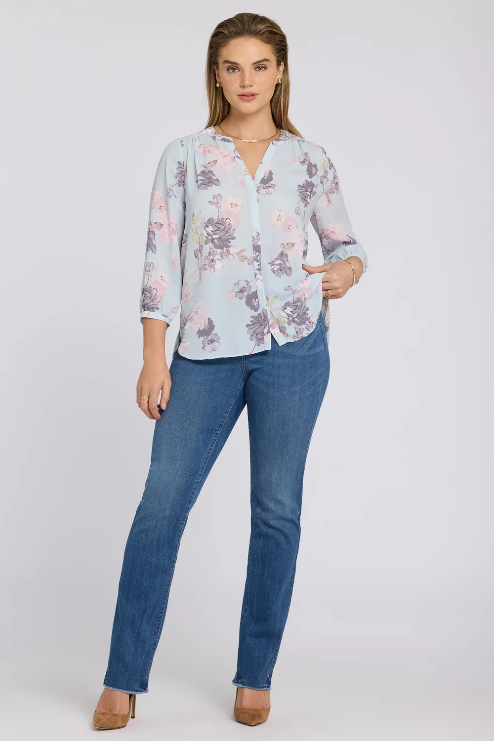 NYDJ Pintuck Blouse Bluse Graceful Blossom geblümt