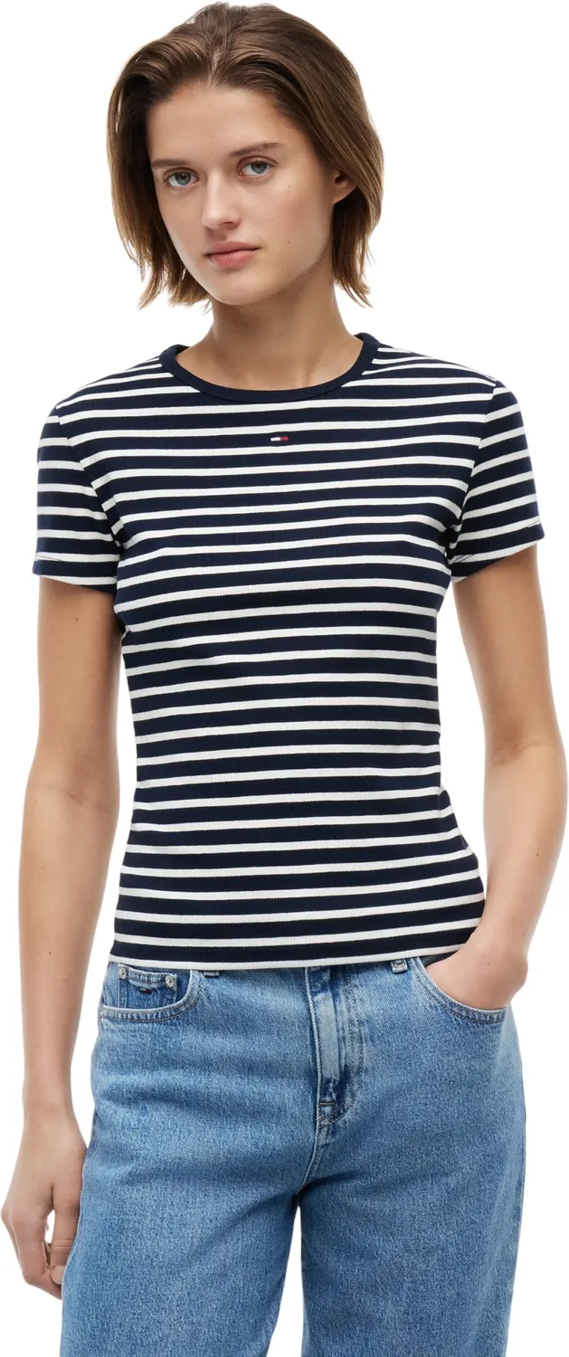 Tommy Jeans TJW Slim Essential Rib DW0DW17383 T-Shirt Blau M Slim Fit